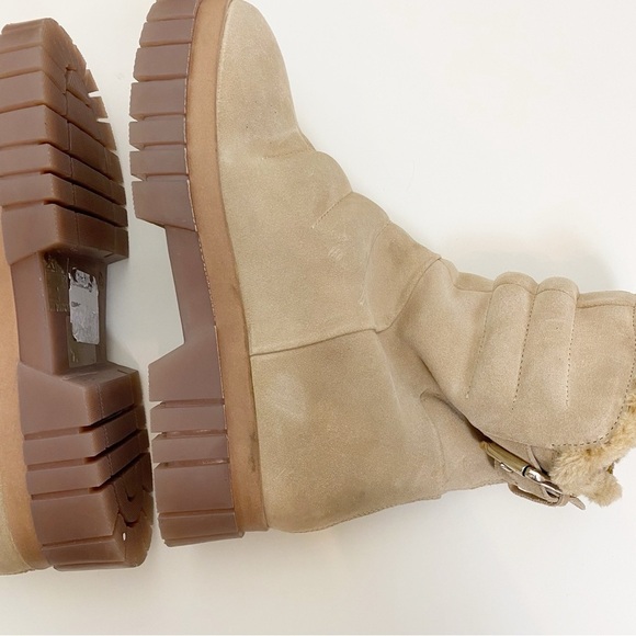 Free People Fable Faux Fur Chunky Boot Sand Suede Platform Combat - Picture 9 of 10